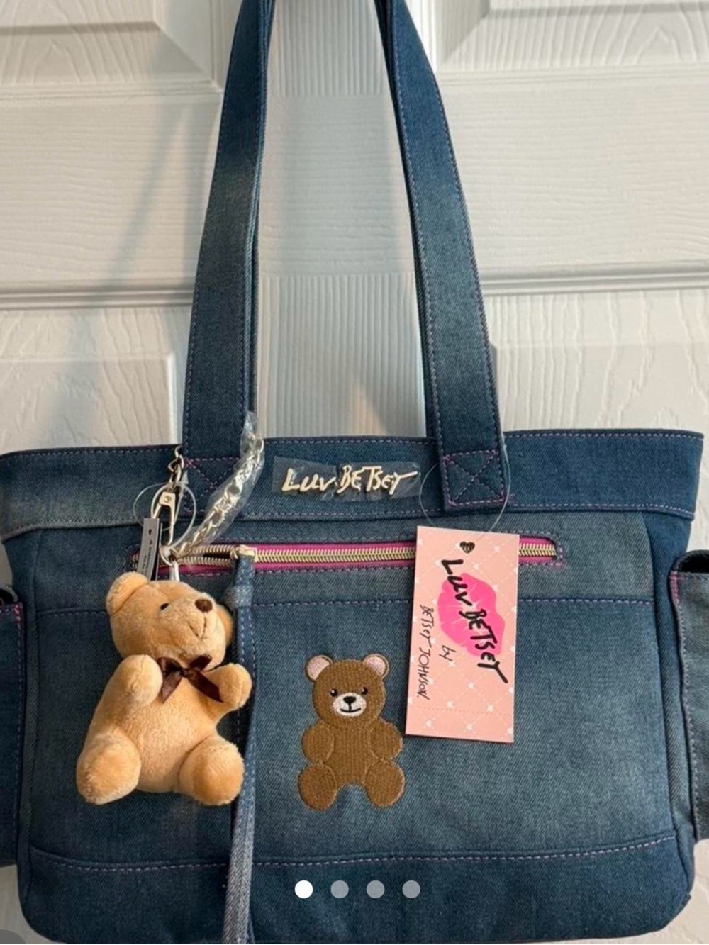 Luv Betsey Denim Tote Bag with Betsey  Bear Charm - Blue - Picture 2 of 4